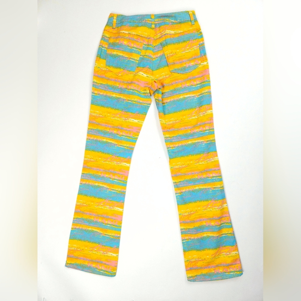 Karl Kani Vintage 90s NWT Turquoise Yellow Flare Denim Jeans 28 Small - Picture 12 of 16